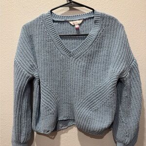 No Boundaries Dusty Blue V-Neck Chunky Knit Cropped Sweater